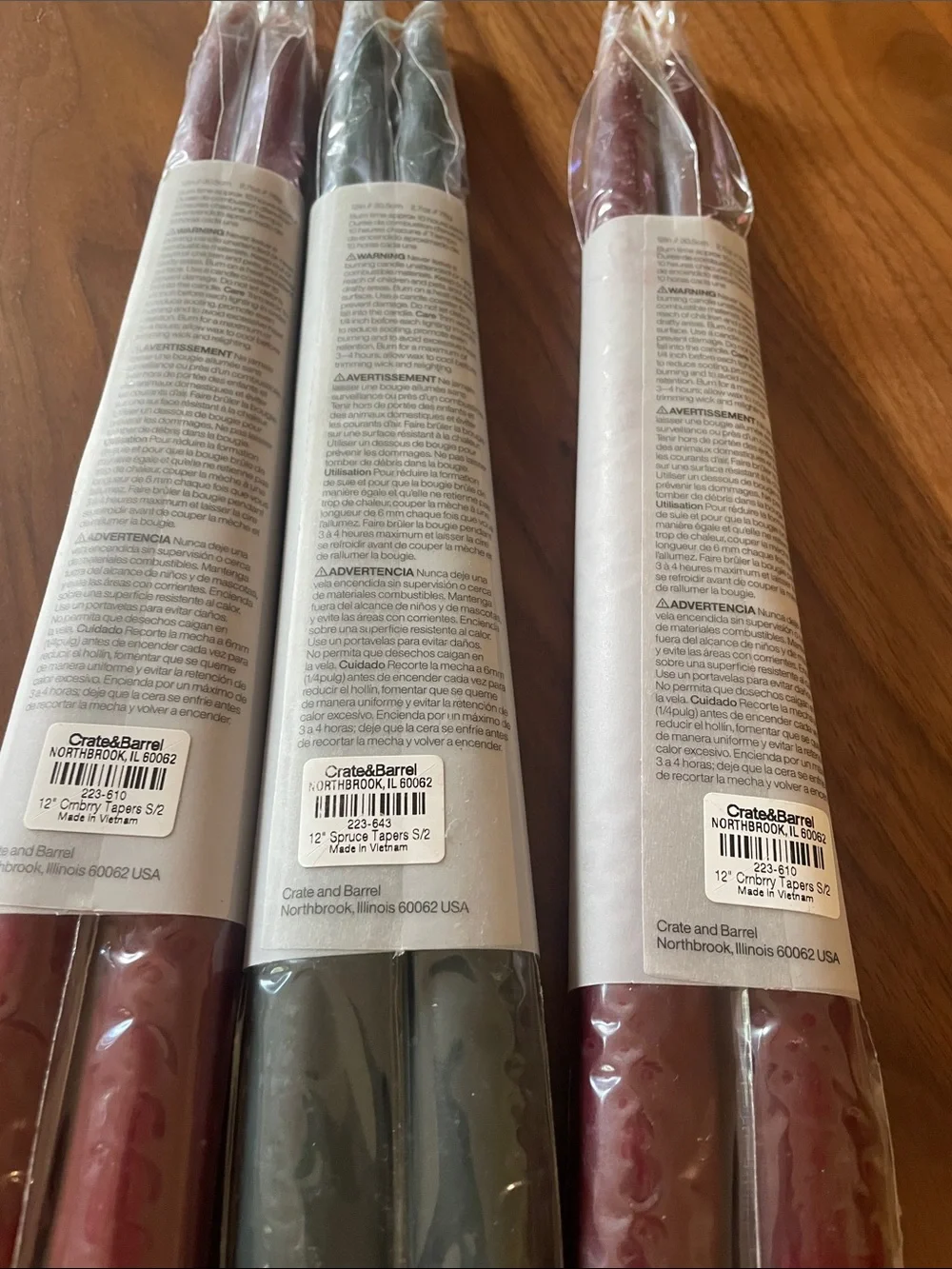 NWT Crate&Barrel Taper Candles in Burgundy and Green Bundle of Three